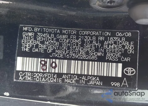 2009 Scion Tc z USA, uszkodzony, nr VIN JTKDE167390282685